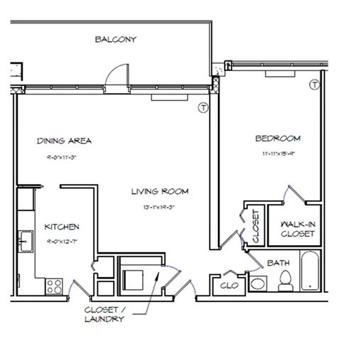 Crystal House Apartments in Arlington, Virginia 1x1 Floor Plan